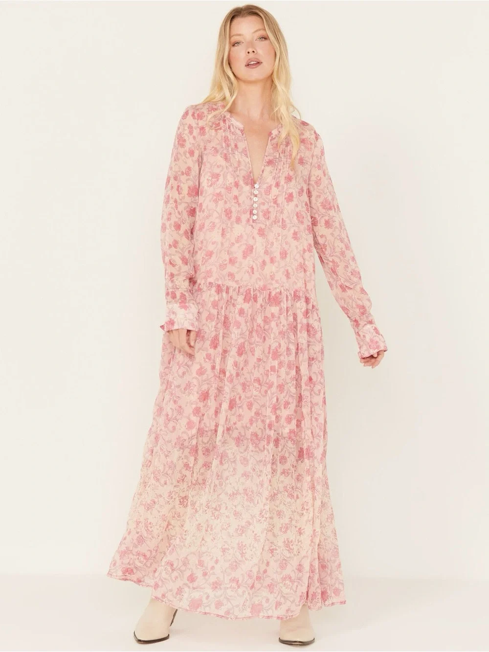 FREE PEOPLE XS✨ See It Through Floral Long Sleeve Maxi Dress like new *NO liner*